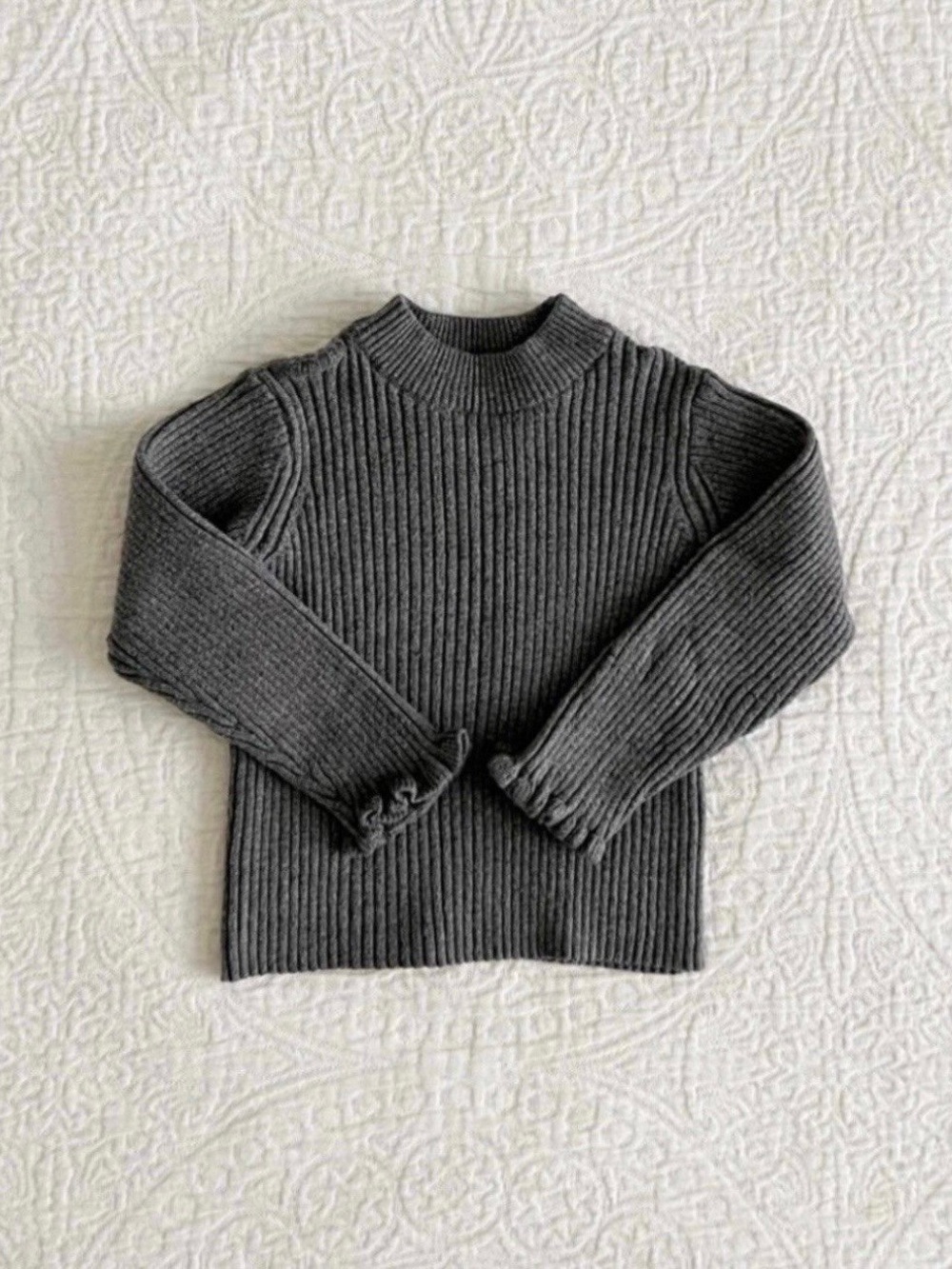 Zara Charcoal Gray Ribbed Mock Neck Sweater
